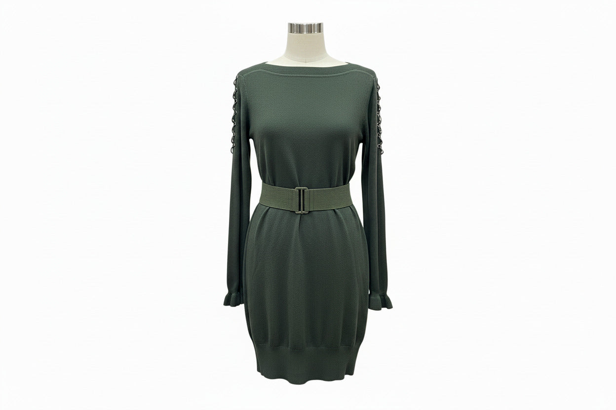 Green Belted Jumper Dress - One Size | Cosy Knit Dress