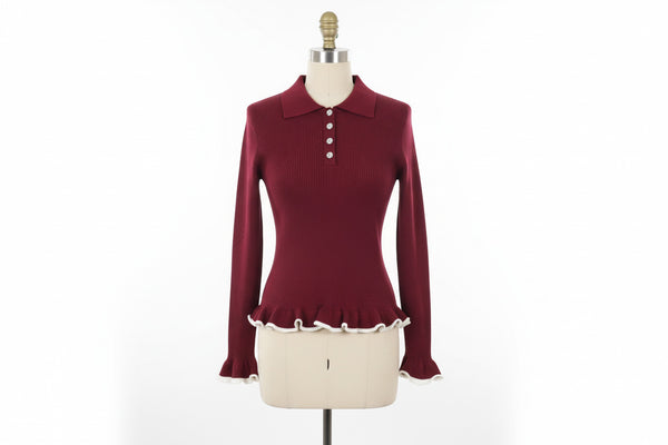 Romantic Ruffle Top - Cherry Red & Cream | Feminine Statement Piece