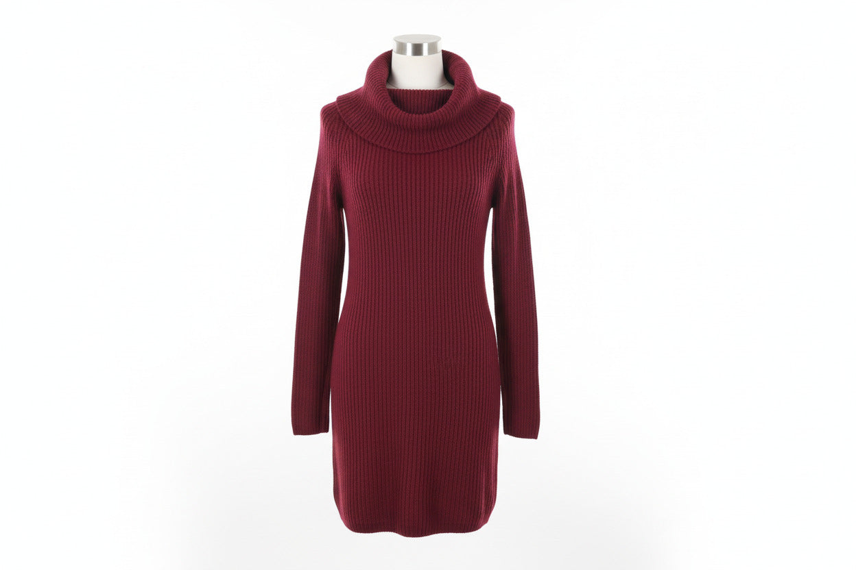 Cosy Knit Jumper Dress - Cherry Red, Chocolate Brown & Light Grey
