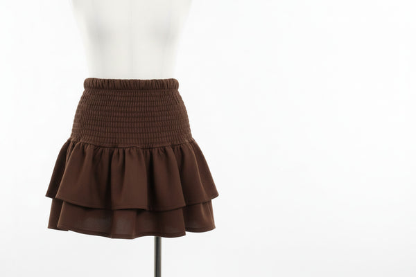Luxe Mini Skirt - Cream, Burgundy & Chocolate Brown | S/M