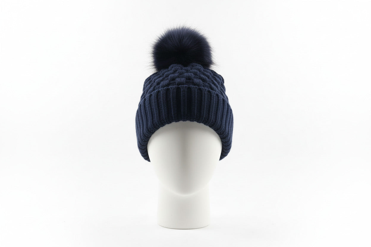 Cosy Bobble Hat - Red, Navy & Black | Classic Winter Beanie