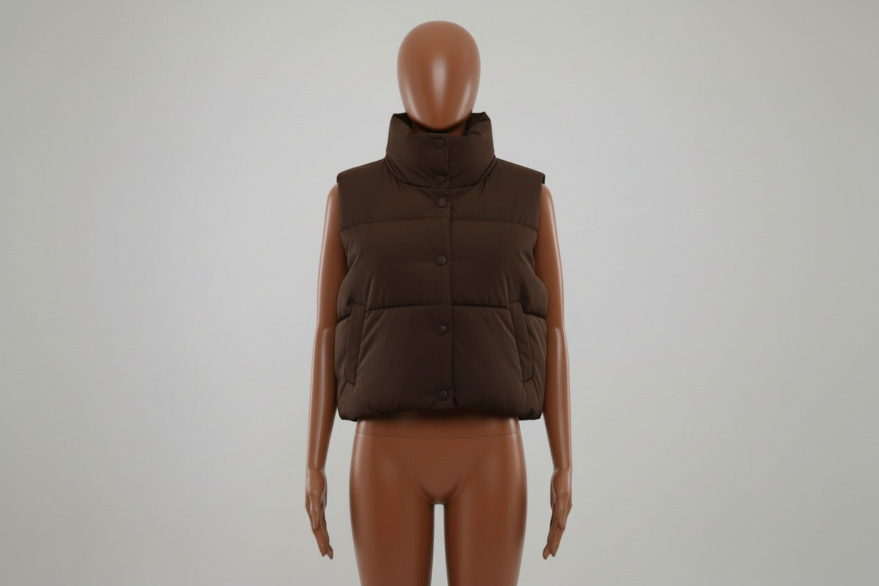 Cropped Quilted Gilet - Cream, Brown & Black | Stylish Body Warmer