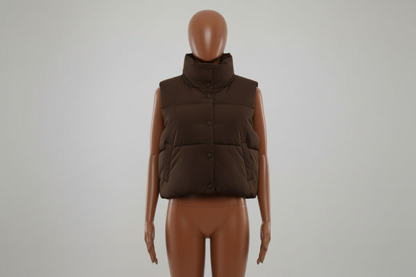 Cropped Quilted Gilet - Cream, Brown & Black | Stylish Body Warmer