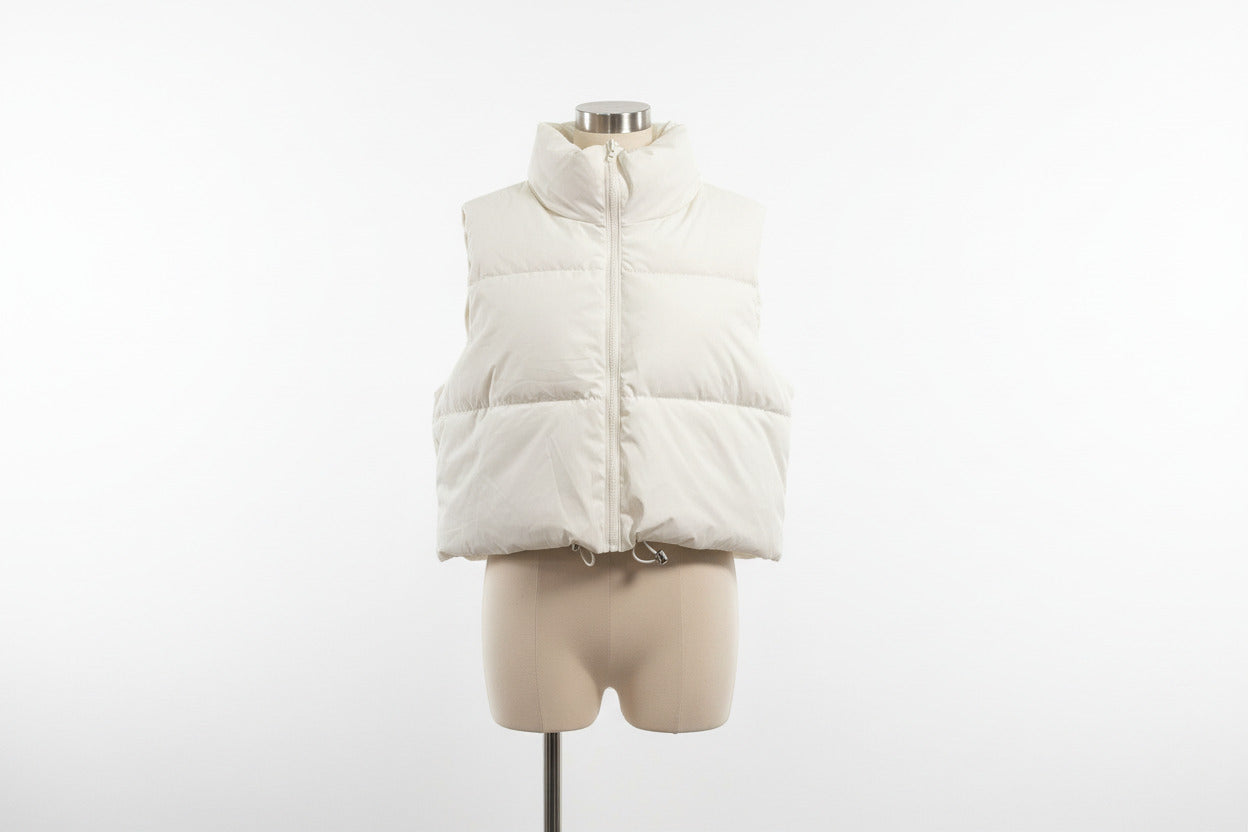Cropped Quilted Gilet - Cream, Brown & Black | Stylish Body Warmer
