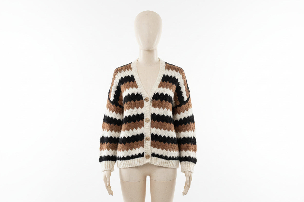 Striped Knit Cardigan - One Size
