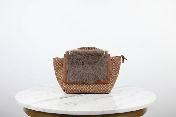 Luxury Dual-Tone Handbag - Creamy Brown & Charcoal Grey